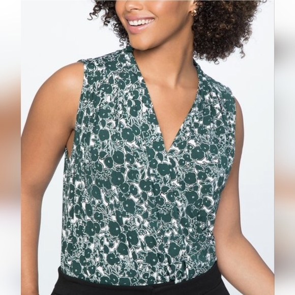 Eloquii Penny For Your Thoughts Sleeveless Green Floral Print  Blouse 14/16 NWT - Picture 1 of 5